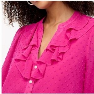  J. Crew Pink Long Sleeve Textured Chiffon Ruffled Button Up Blouse